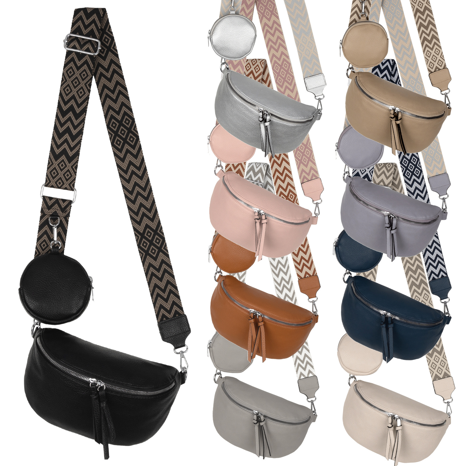 Image of Women's Crossbody Bag Fanny Pack Hip Bag Faux Leather 25cm X 13cm X 9cm Shoulder Bag With Double Zipper, Wide Design Strap & Detachable Mini Utility Pouch – Colors