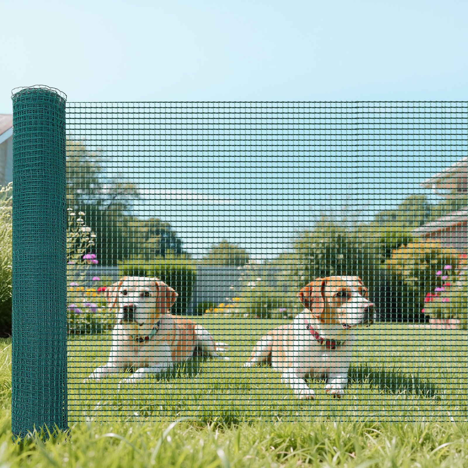 Image of Vevor Temporary Fence With Posts, 0.9 X 15m Plastic Mesh Fencing, Garden Safety Fences Netting With Double-spike Stakes & Guy Ropes, Temporary Fence For Dogs, Chickens, Plants, Outdoor Yards