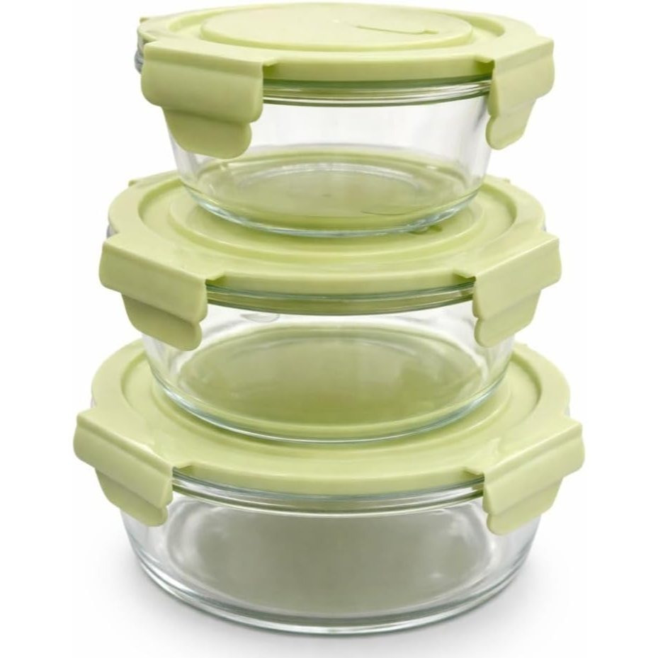 Cecaro Group Set Of 3 Glass Hermetic Containers With Lid And Steam Valve - Space- Stackable Bowls - Suitable For Oven, Microwave And Dishwasher