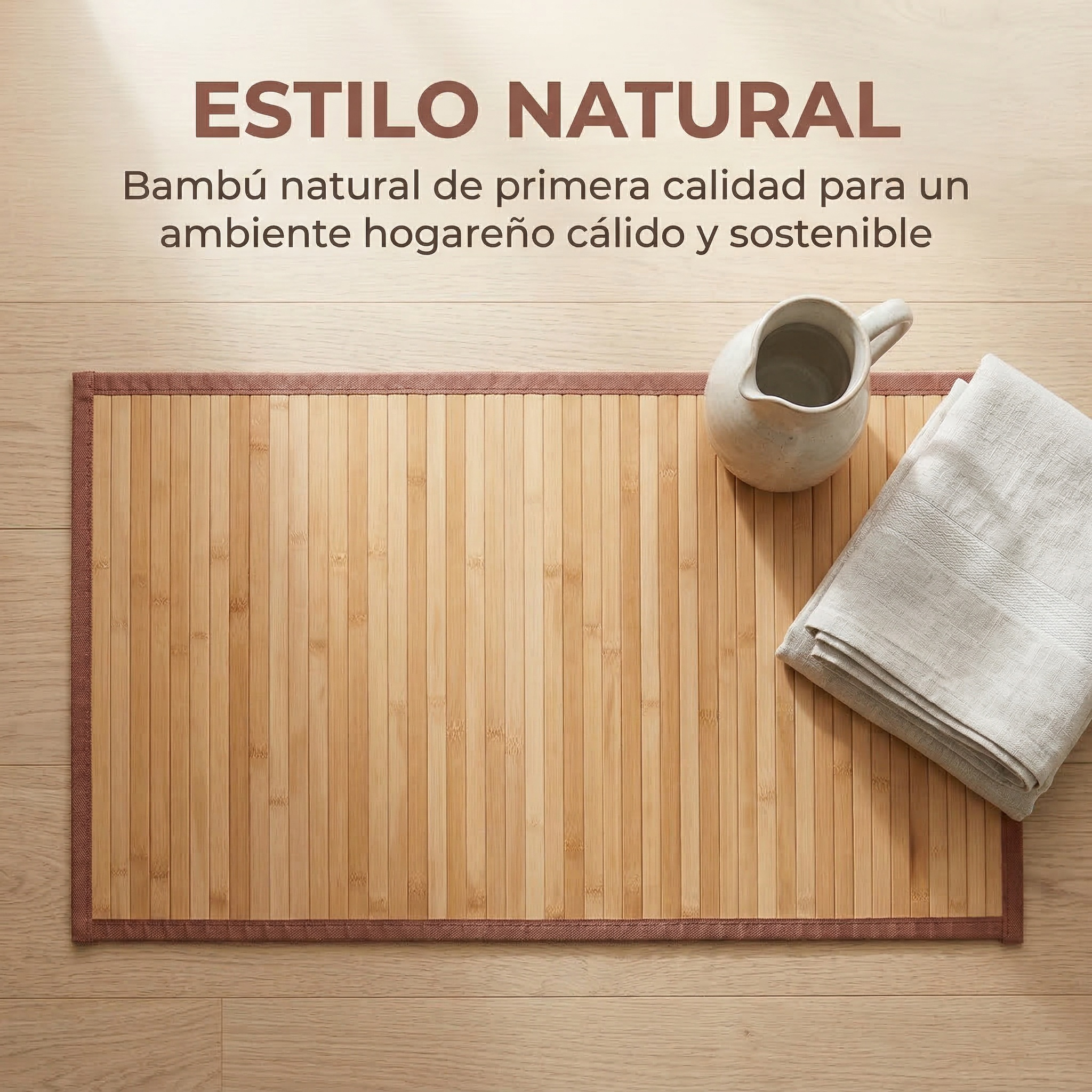 TEMU Alfombra de Bambú Antideslizante para Baño y Entrada, Alfombrilla Natural Enrollable para Cocina, Pasillo o Sauna, Tapete Decorativo con