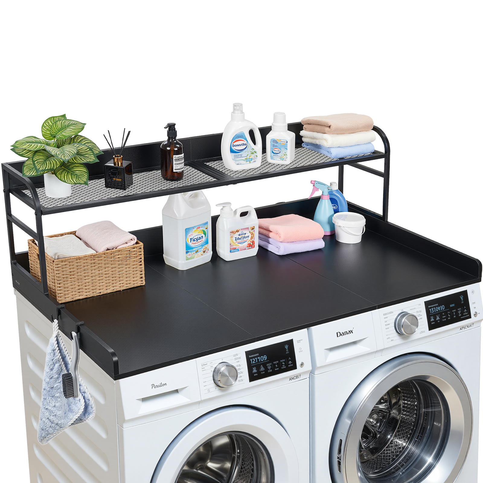 Image of Vevor Washer Dryer Countertop With Shelf, 137 .9 Cm Wooden Washer And Dryer Topper With Edge And , Laundry Machine Topper For Laundry Closet Pantry Counter Organization And Storage, Black