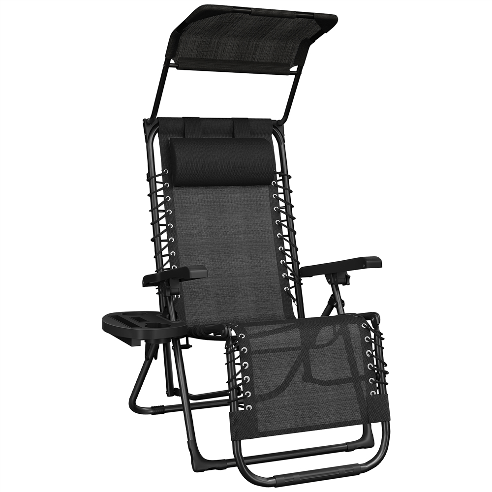 Image of Costoffs 0 Gravity Garden Chair Pillow & Cup Holder & Sun Canopy, Folding Outdoor Chair, Portable Lounger, Folding Bed, Sun Lounger, Camp Cot, Beach Lounger