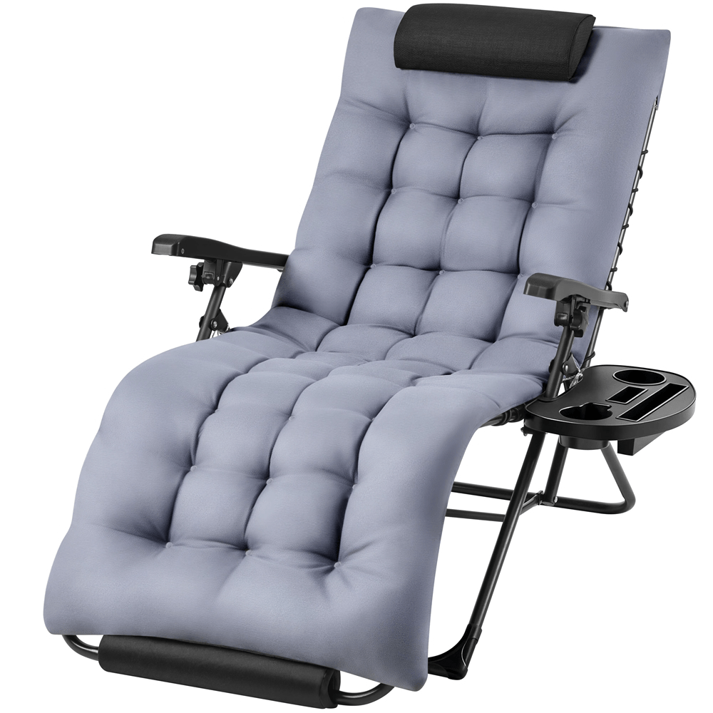 E-shop Costoffs -Liegestuhl mit Auflage 74,5 cm B Relaxliege mit Matratze Gartenstuhl mit Polster & Loungestuhl mit Becherhalter & Kopfkissen &