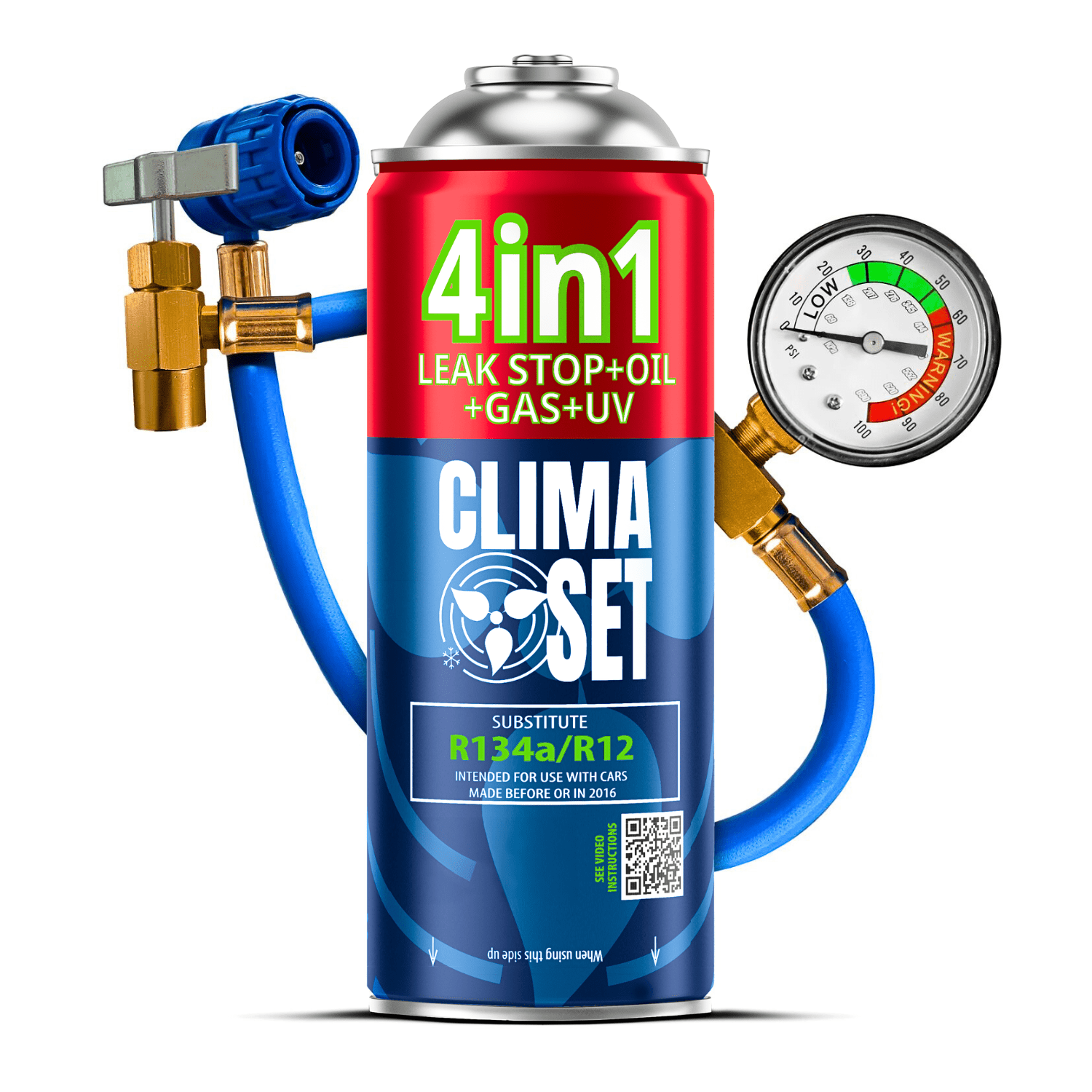 E-shop 4W1 R134A 235G Kältemittel für Klimaanlage + Schlauch mit Manometer, Kit für Selbstladung und von Klimaanlagen in Autos, Moderne , Öl,