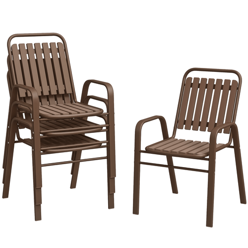 set of 4 stackable outdoor garden chairs with high back and armrests for terrace dark brown