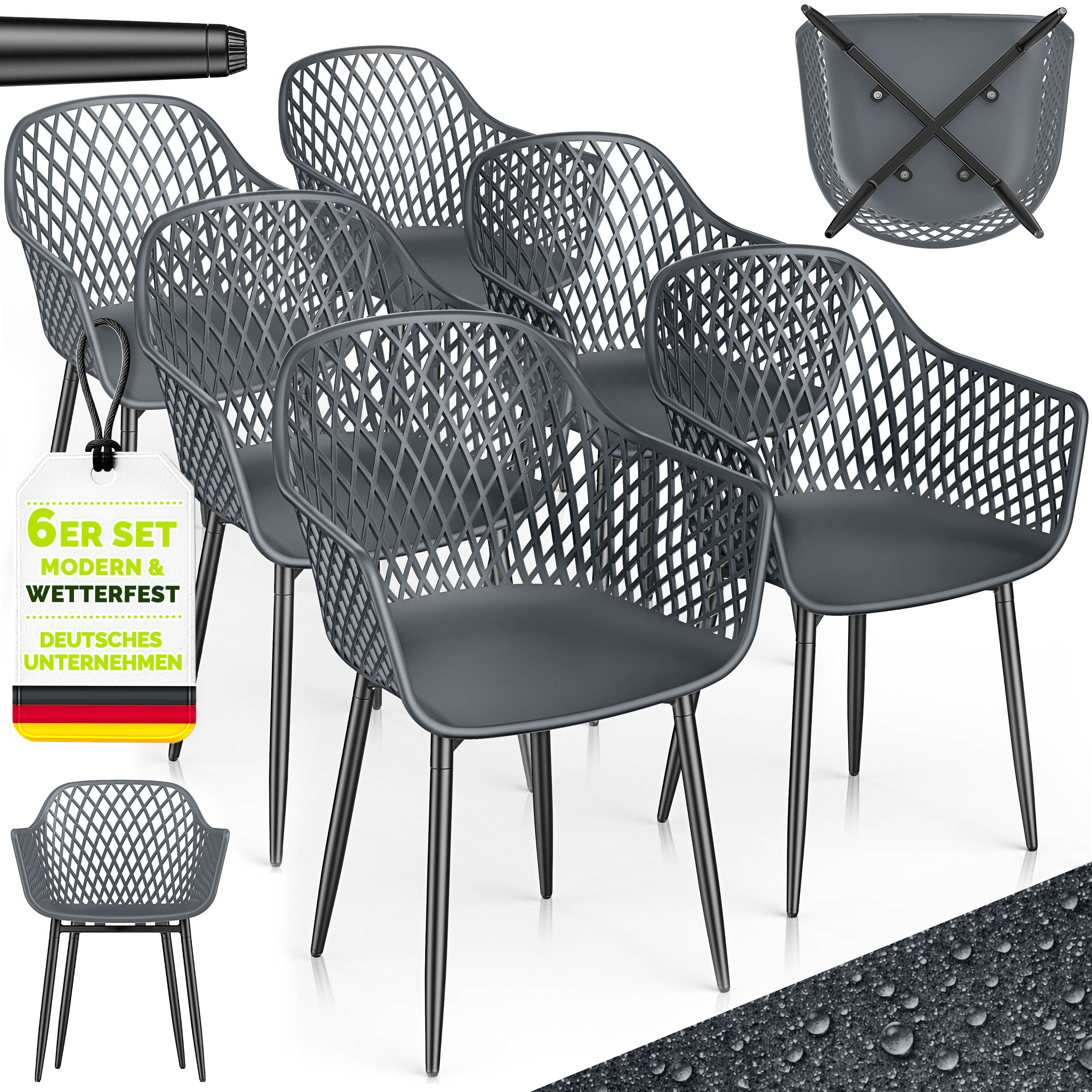 Tillvex® Weatherproof Garden Chair Set With Armrests | Outdoor Chairs , Supports Up To 120kg | Uv-resistant Garden Chairs | Patio Chair For Garden, Terrace, Balcony, Outdoor Use