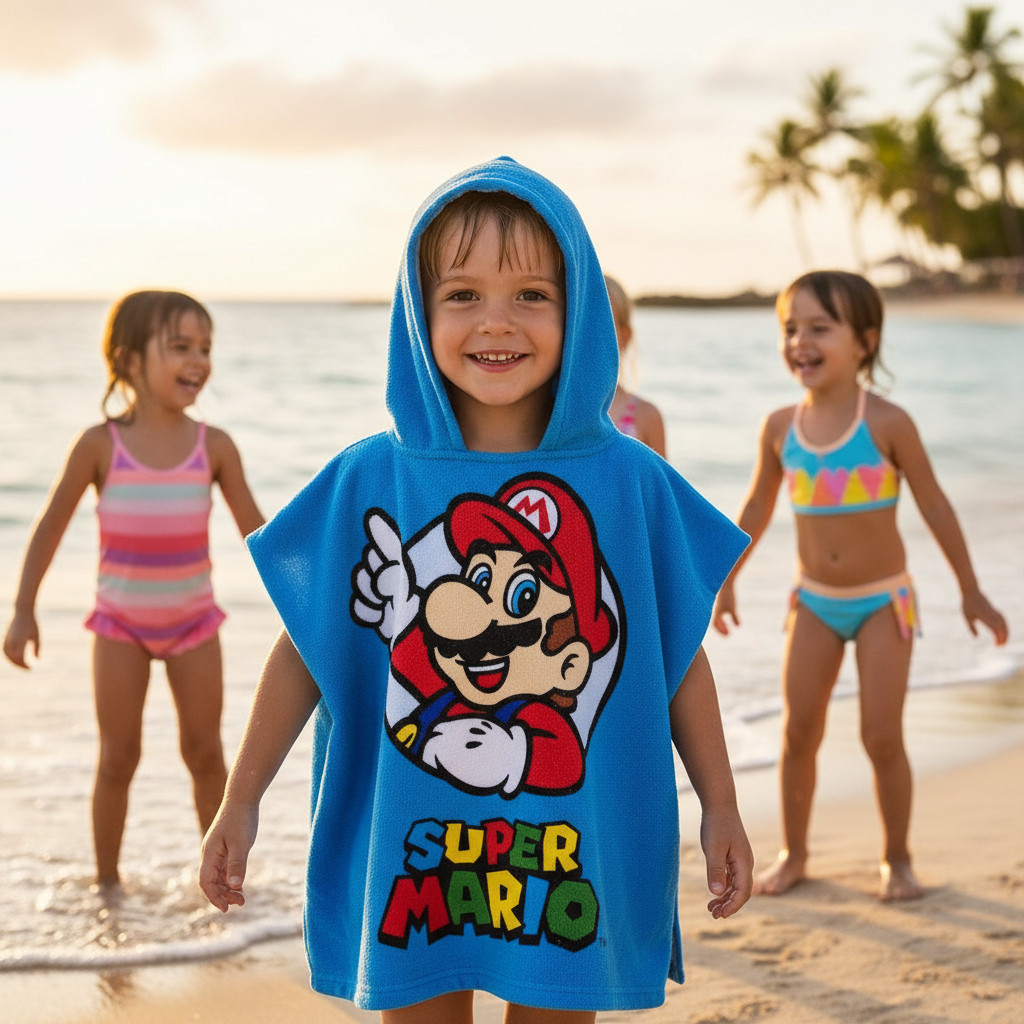 Hooded Poncho Beach Towel For Sea And Pool, Microfiber Bathrobe 55x90 Cm, Quick-drying