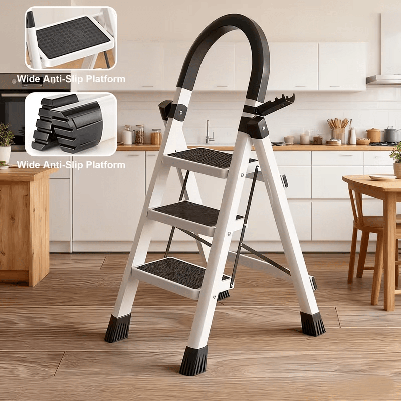   portatile multifunzionale,   pieghevole a 3 sfioratori in acciaio inossidabile, dotata di   larghi antiscivolo,  ,  , facile da piegare   da trasportare. adatta per     case, garage,  , camere da letto, cucine e giardini. Dettagli dell'articolo 1