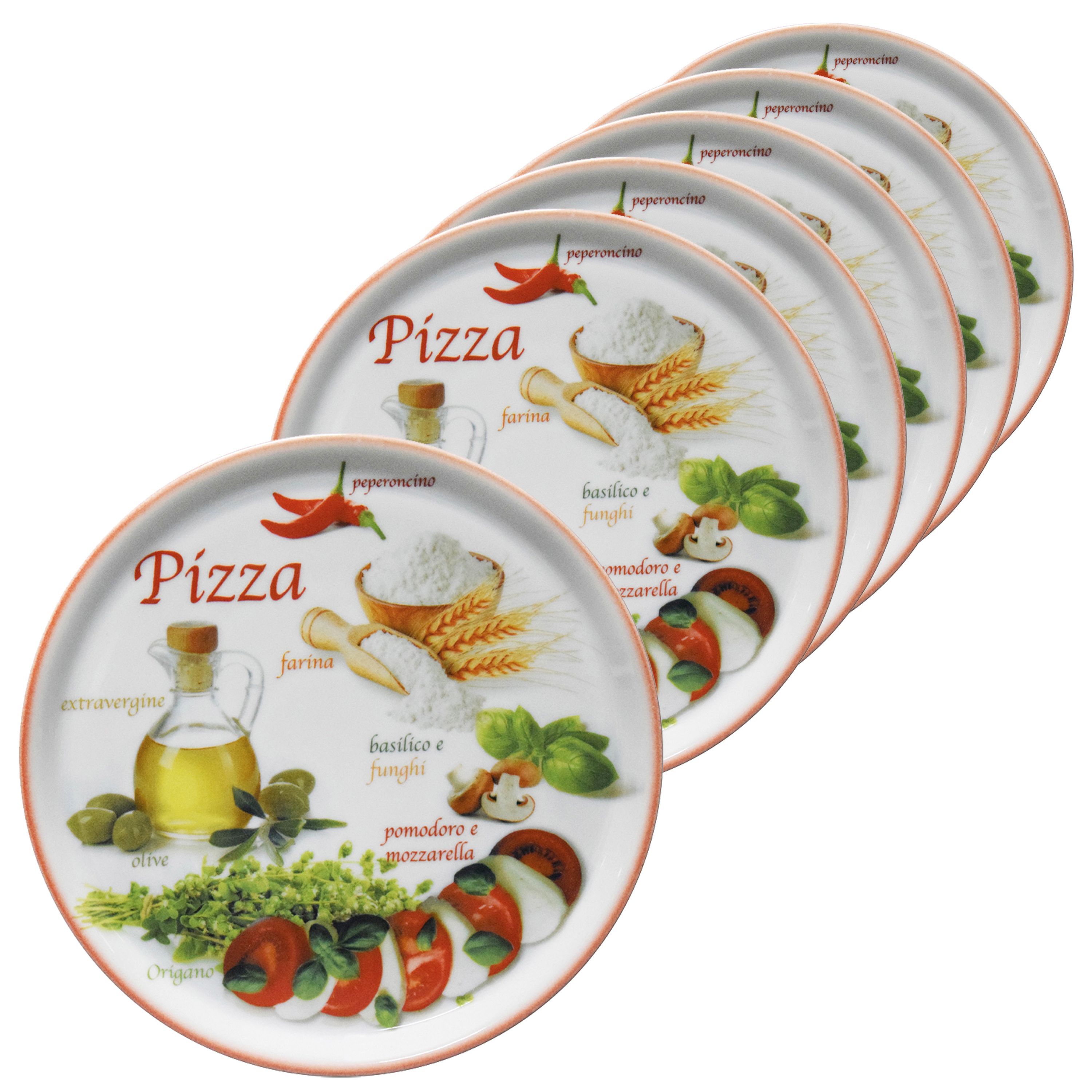 6pcs Set Of Napoli Pizza Plates, Red, 31cm - 04019#zp2