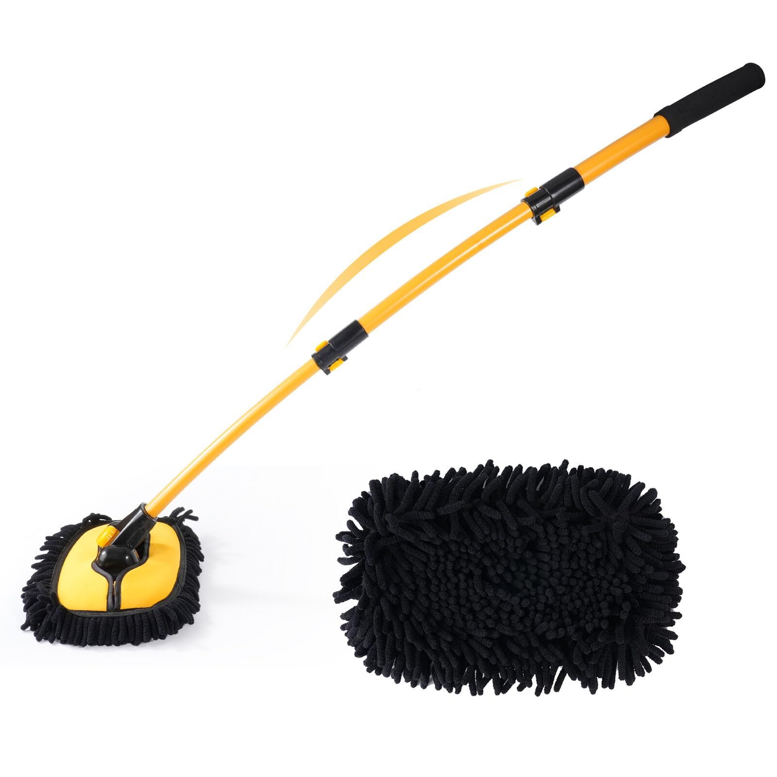 15° Angled Car Wash Brush, 43" Microfiber Car Wash Mop With Long Handle, Car Cleaning Set With Brush