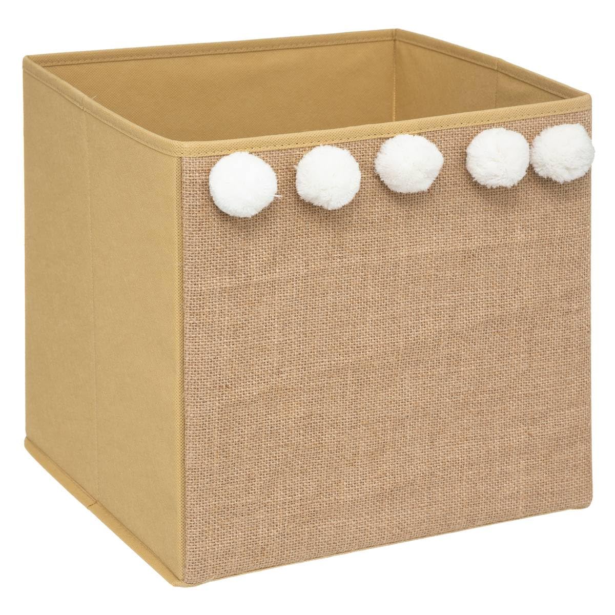 Temu Marron Caramel Bac De Rangement Enfant - Pompons - Jute