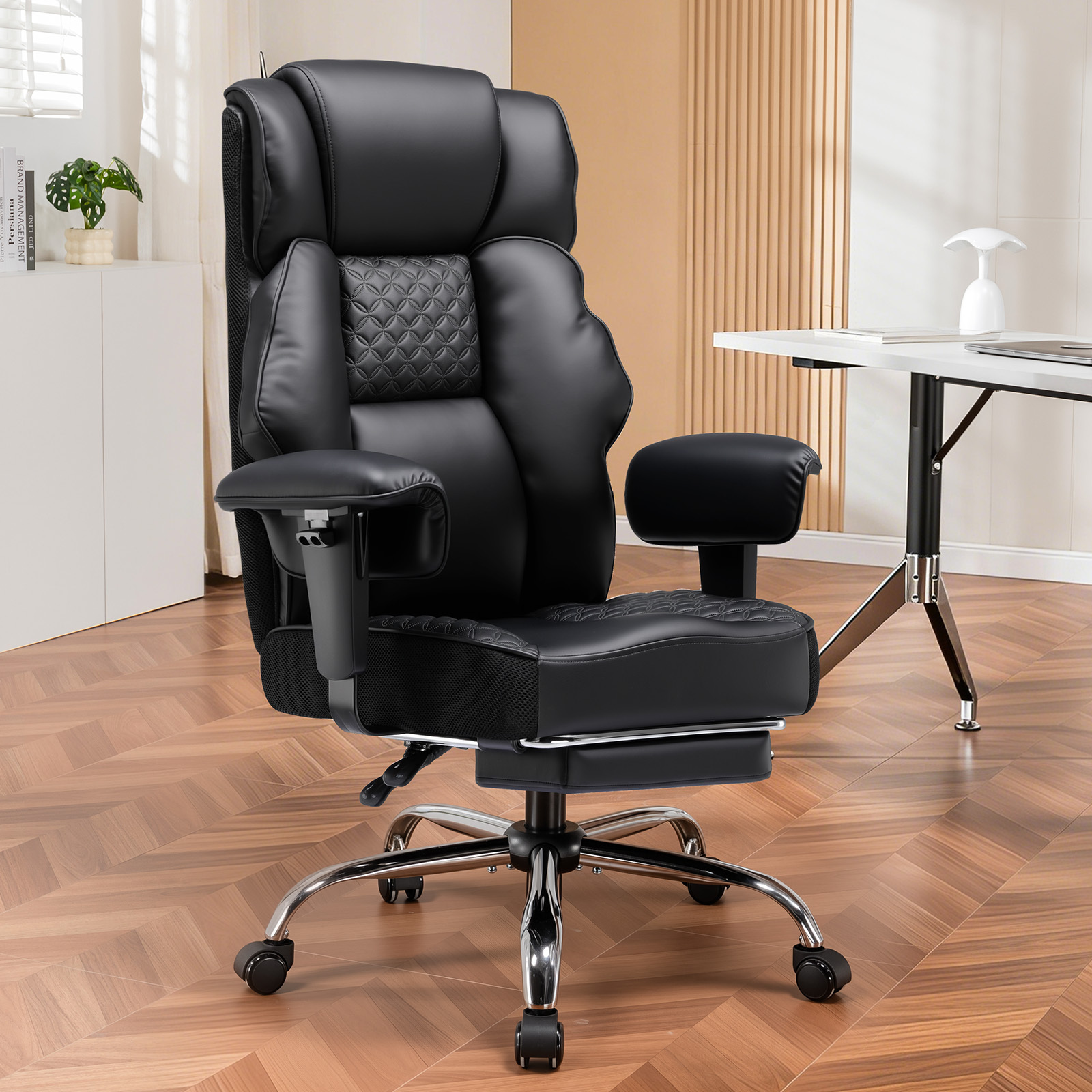 Image of Luckracer Gaming Chair, Wide Office Chair With , Ergonomic , Adjustable And Swivel Desk Chair With Footrest, Artificial Leather