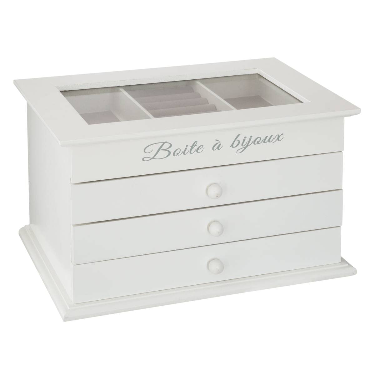 Image of Jewelry Box - Wood - White - 3 Drawers - 25x15 Cm