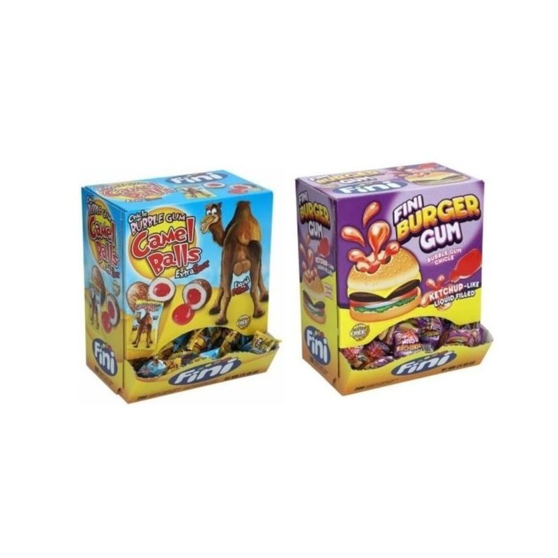 Image of 2 Boxes Of 200pcs Of Fini Chewing Gum Mix Of 2 Varieties (1x Camel Balls + 1x Burger) At 1 Kg (2 X 1kg)