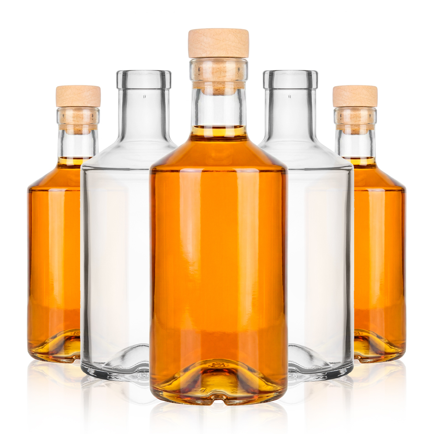 1/5/40 stuks. Glazen Flessen GIN 500 ml voor Moonshine, Alcohol, Wijn, Infusies, Liqueurs, + Kurken en Paddenstoelvormige Stoppen