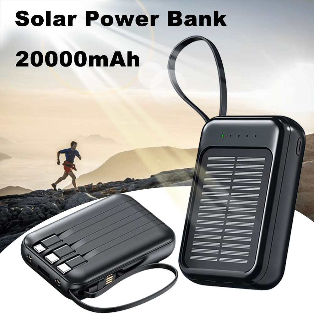 E-shop Tragbare Solar-Powerbank 20000mAh, externes Akku-Ladegerät mit zwei USB-Anschlüssen & heller Taschenlampe, kompatibel mit allen Handys & Geräten
