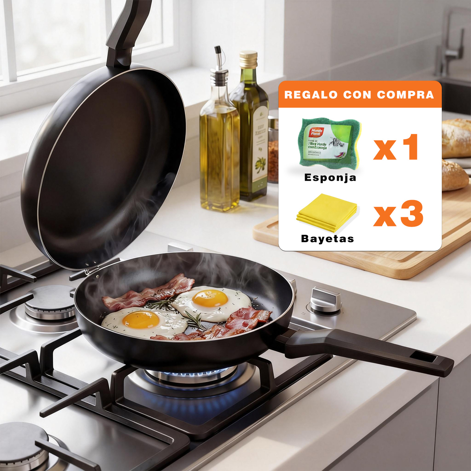 TEMU Sartén para Tortilla de Patatas, Sartén Volteadora Antiadherente para Tortillas Francesas y , Menaje de Cocina con Regalo de 1 Esponja y 3
