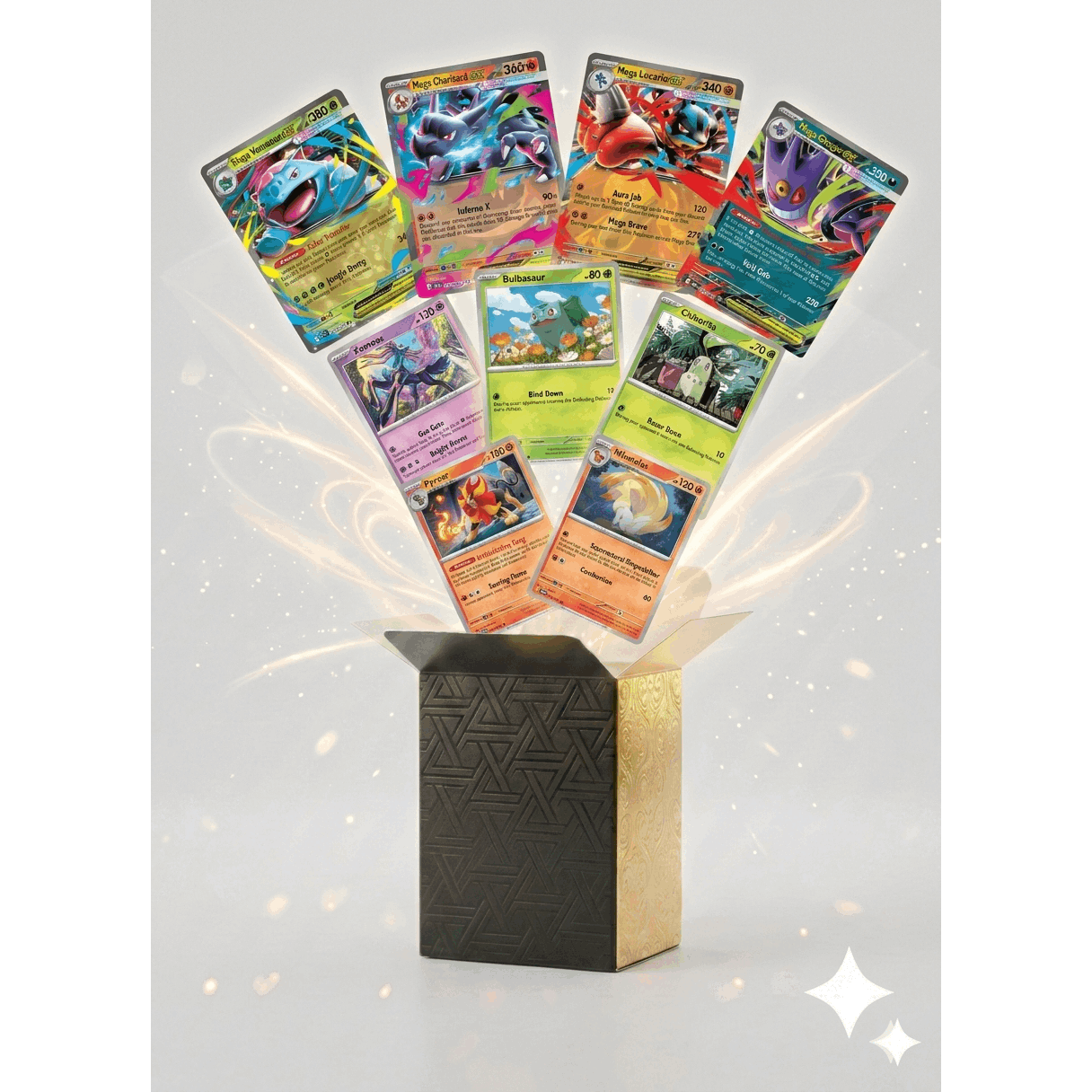 TEMU 100 Original Set (german) – . 1 Guaranteed Ex/v//v- (may Contain Another Language) & 10 Glittering Reverse Holos/holos – Genuine Trading Cards
