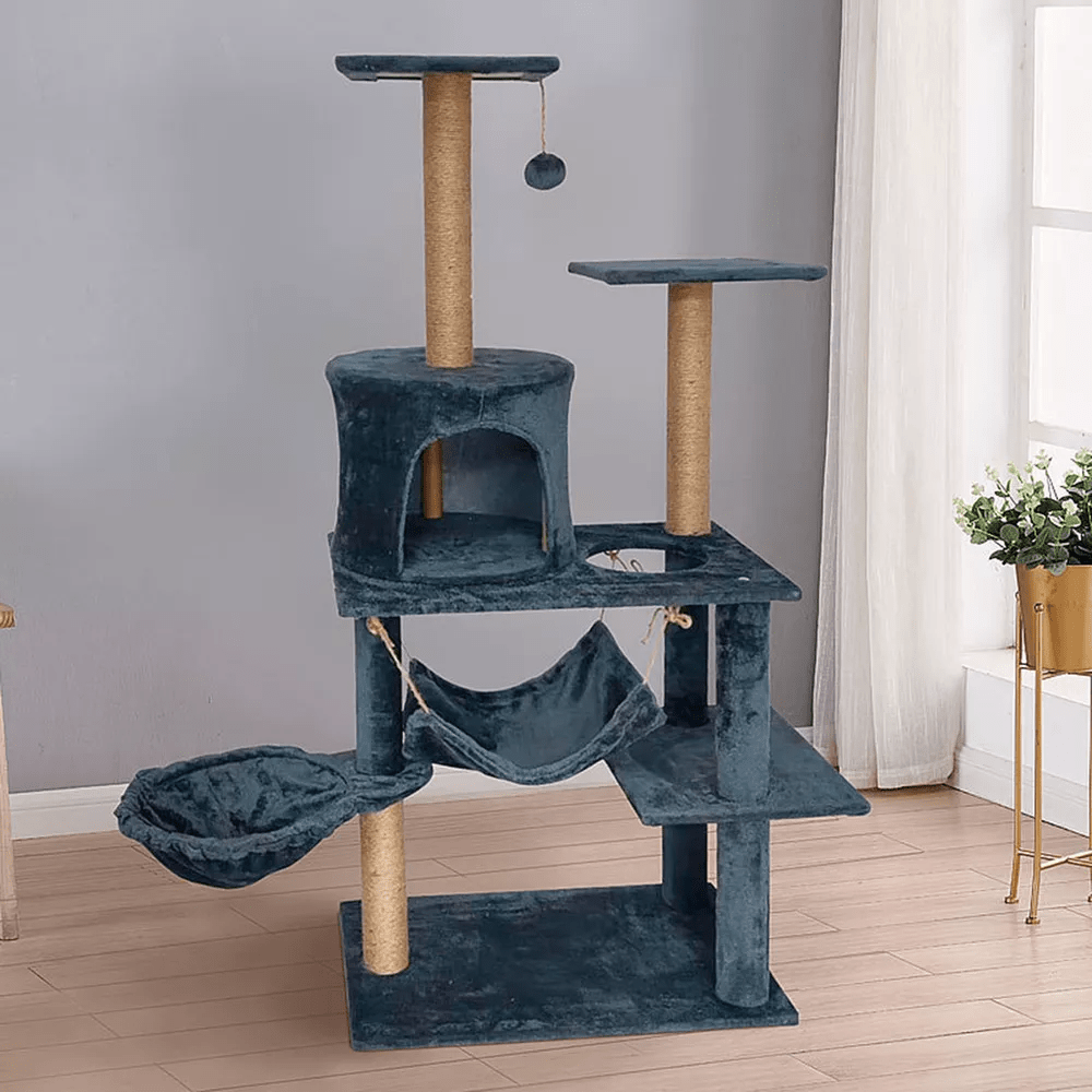 E-shop Skandiva24 Katzen Kratzbaum, großer Katzenturm, stabiles und robustes Aktivitätszentrum, mit Hängematte und schönem Katzenhaus