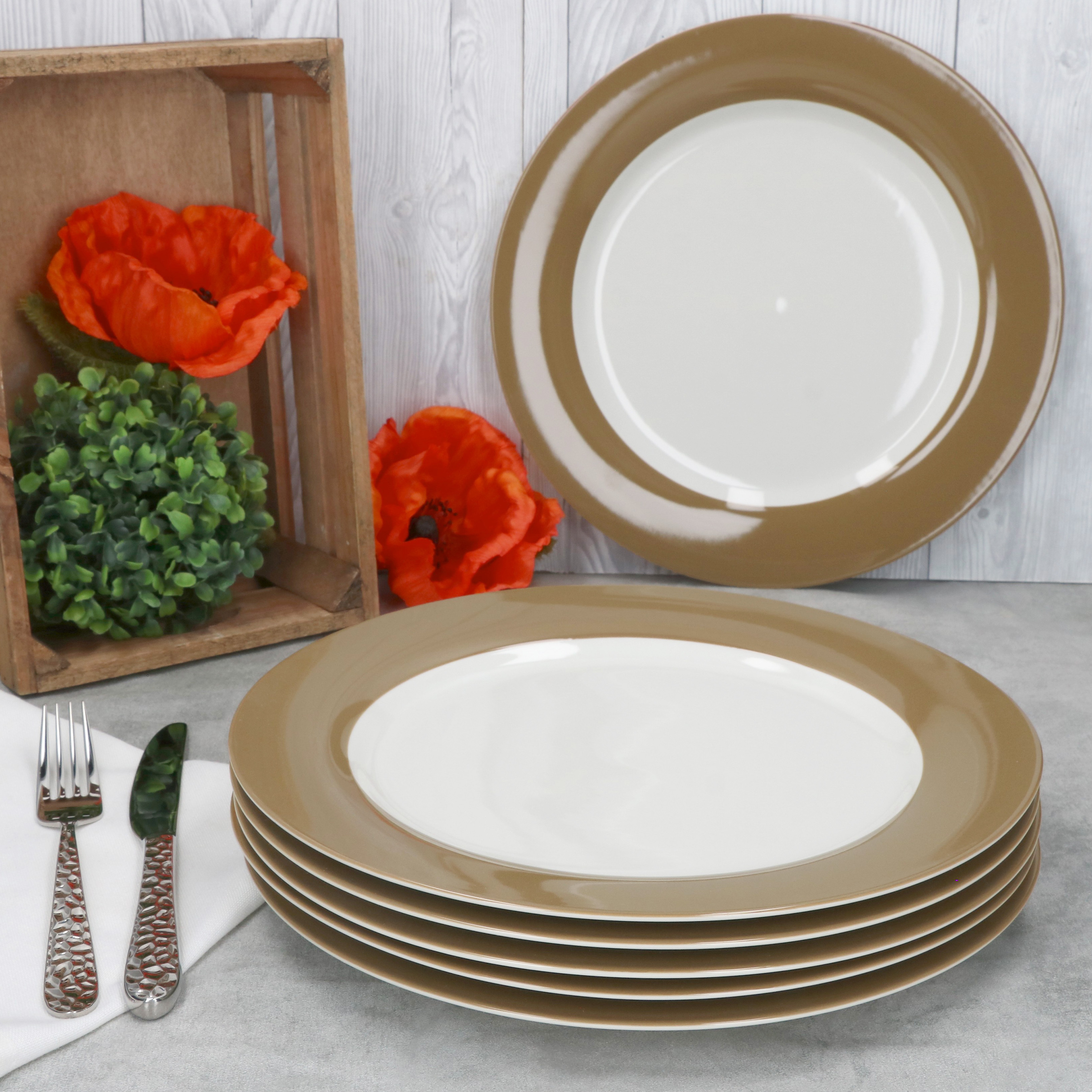 Image of Ritzenhoff 6x Double Dinner Plate Brown Porcelain Plate