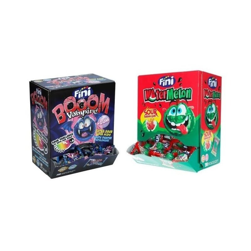 Image of 2 Boxes Of 200pcs Of Fini Chewing Gum Mix Of 2 Varieties (1x Vampire + 1x Watermelon) At 1 Kg (2 X 1kg)