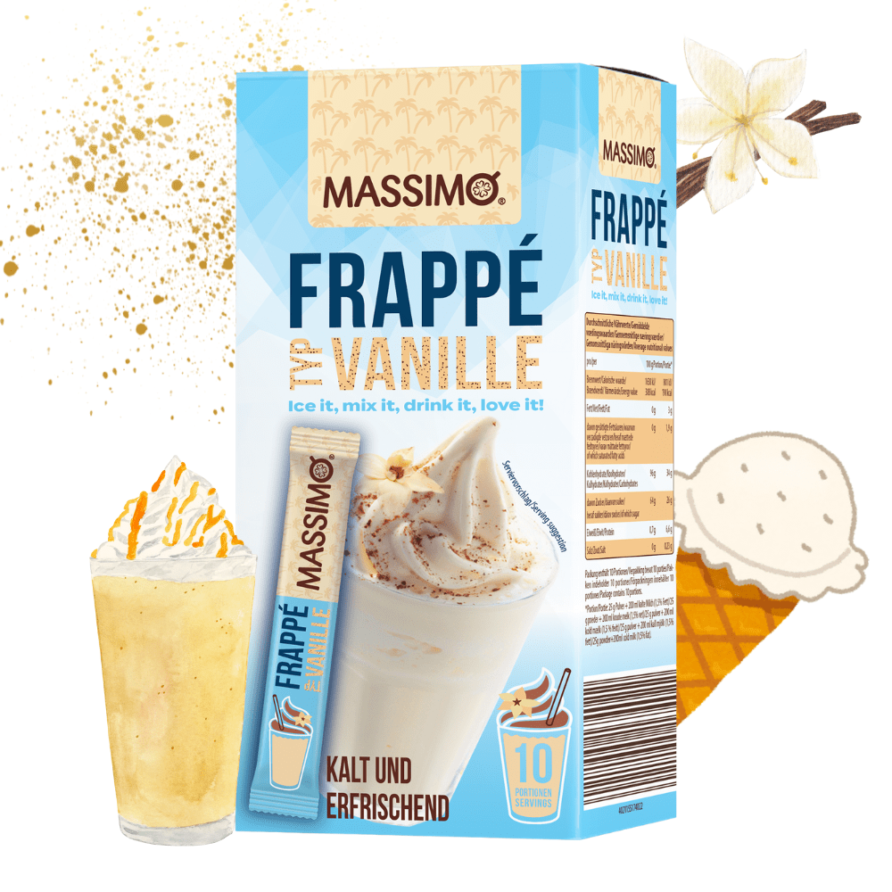 Massimo Vanilla Frappé - Delicious Instant Drink Powder With Instant Coffee, Caffeinated, Quick Preparation