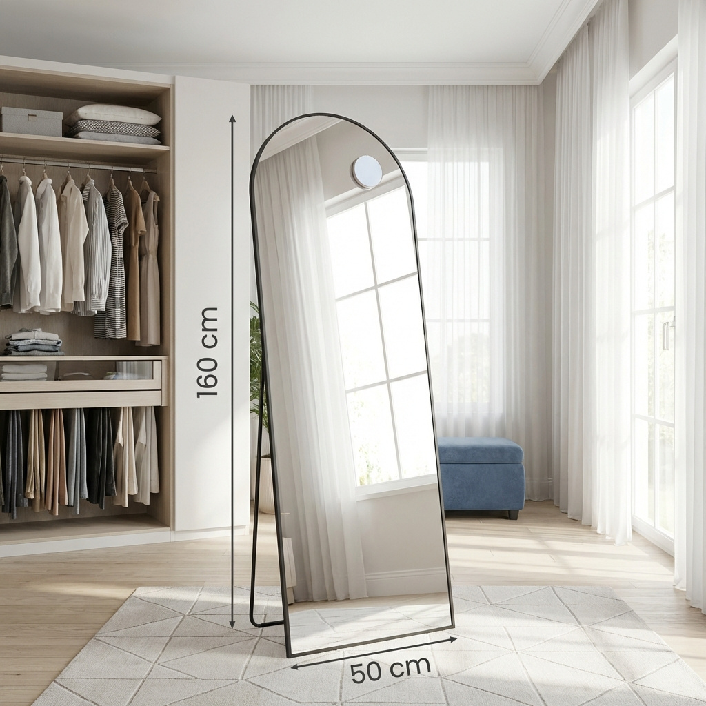 TEMU Full-length Mirror, 160 X 50 Cm, With 5x Magnification, Curved Floor Mirror, Aluminum Alloy Frame, Tempered Glass, For Bedroom, Living Room