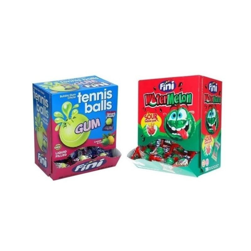 Image of 2 Boxes Of 200pcs Of Fini Chewing Gum Mix Of 2 Varieties (1x Tennis Balls + 1x Watermelons) At 1 Kg (2 X 1kg)