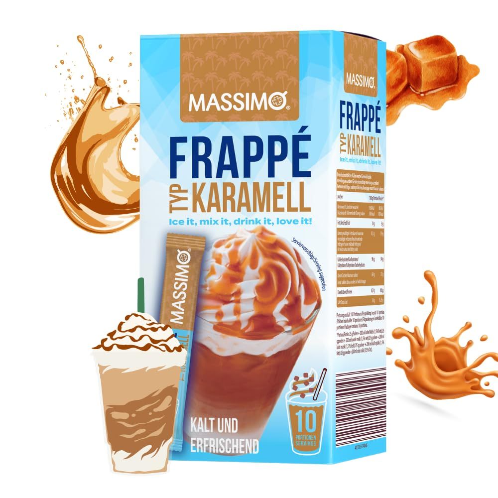 Massimo Frappé Caramel - Delicious Instant Drink Mix With Instant Coffee, Caffeinated, Quick Preparation