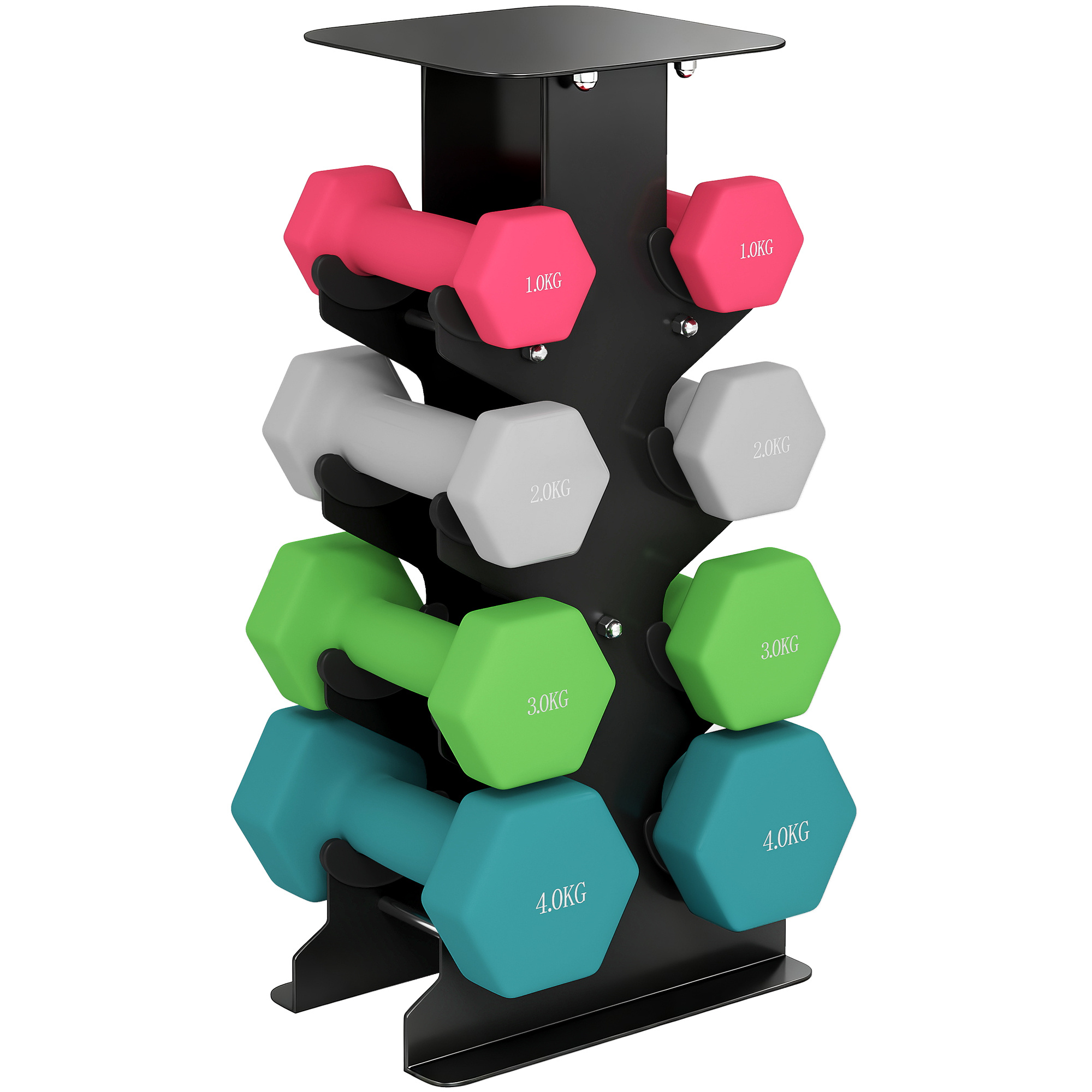 TEMU SPORTNOW Juego de Mancuernas de 8 Piezas 20 kg, Mancuernas Hexagonales 2x1kg, 2x2kg, 2x3kg, 2x4kg, con Soporte de Almacenamiento y Mango para