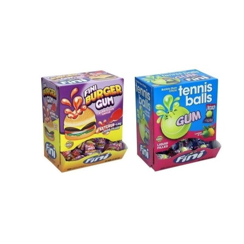 Image of 2 Boxes Of 200 Fini Chewing Gum Mix With 2 Varieties (1x Burger + 1x Tennis Balls) At 1 Kg Each (2 X 1kg)