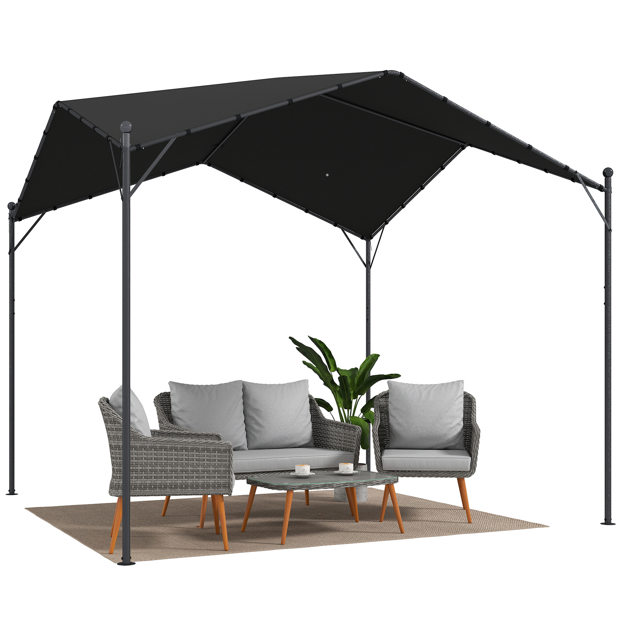 Outsunny 3x3 M Garden Pergola, Garden Gazebo With Sloped Roof, Upf30+ Canopy, And Galvanized Metal Frame, Outdoor For Patio, Terrace, Dark Grey