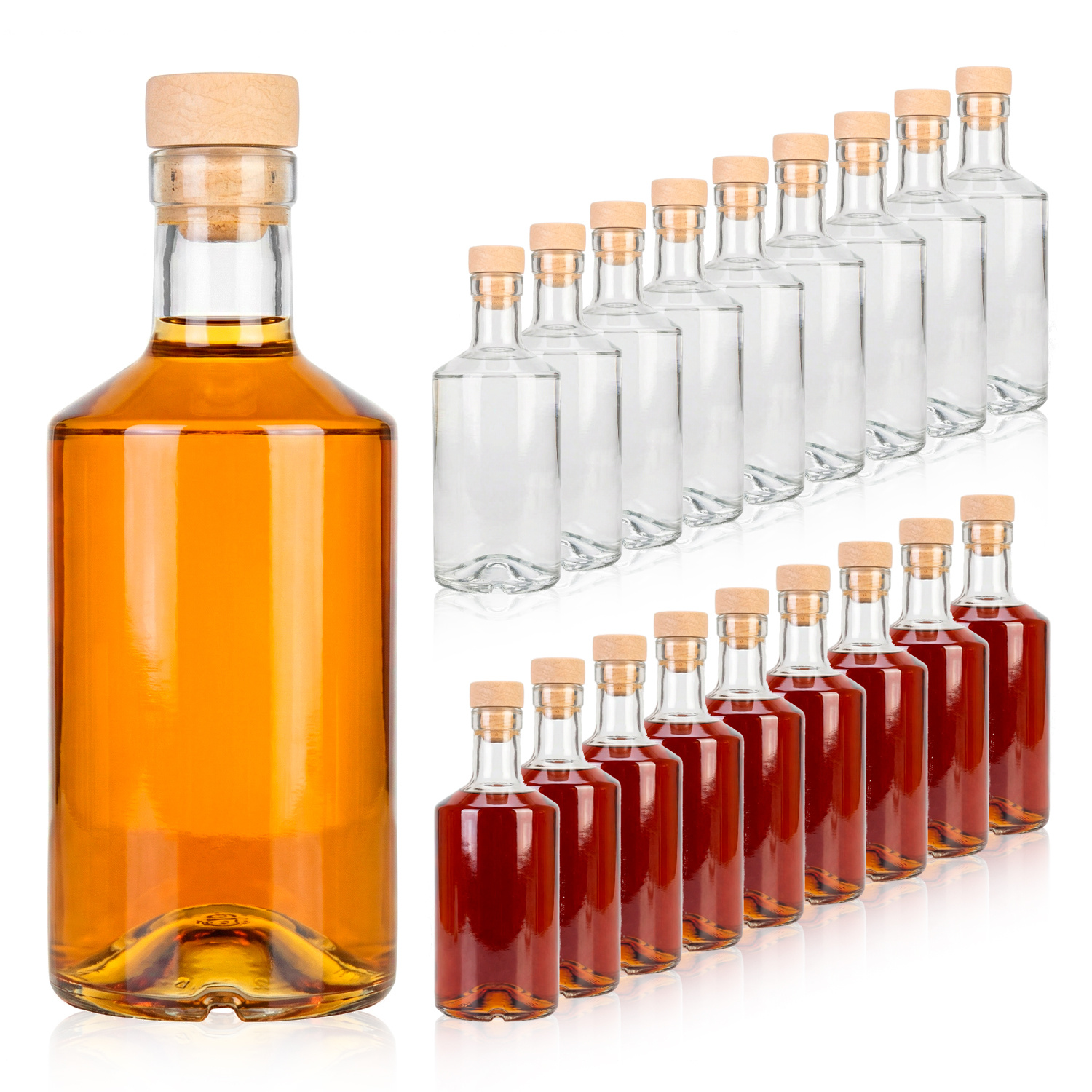 Image of 1/5/40pcs. Glass Bottles Of Gin 500 Ml For Moonshine, Alcohol, Wine, , Liqueurs, Juices + Corks And Mushroom-shaped Stoppers