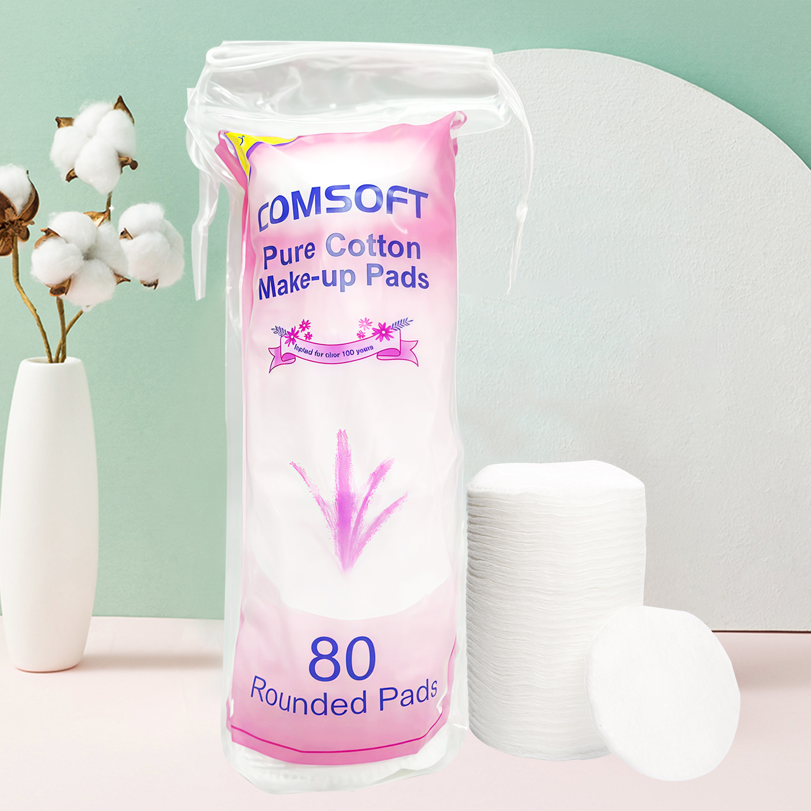Image of 80pcs Round Cotton Makeup Pads – 3-layer, , Sealed – Ideal For Makeup Removal & Skincare