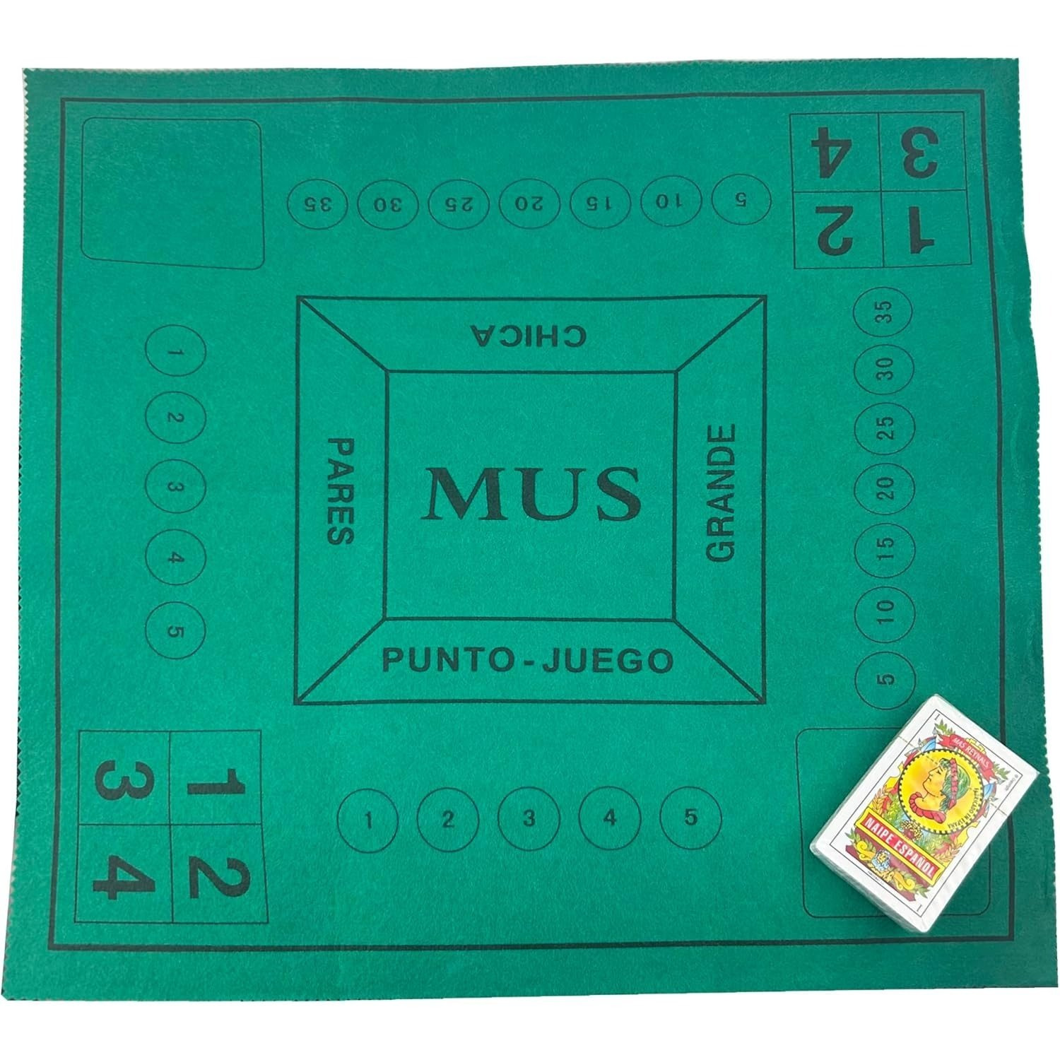 TEMU Cartas Set de Española y tapete Mus Color Verde 50x50cm.