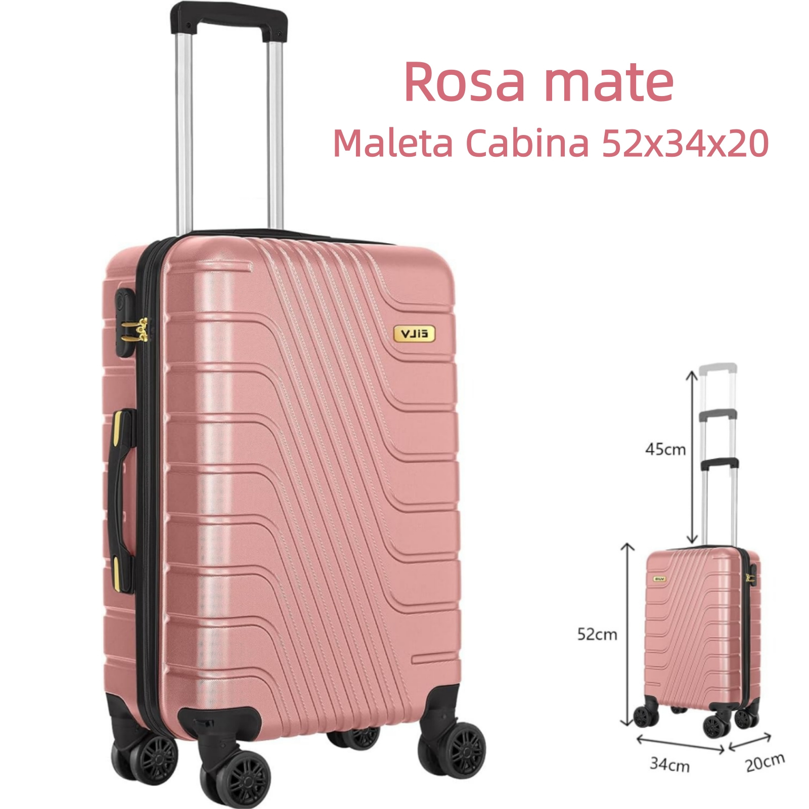 TEMU Maleta de cabina 52×34×20 cm, carcasa ABS con cerradura y ruedas desmontables, práctica para viajes, ideal para vacaciones de , los Santos,