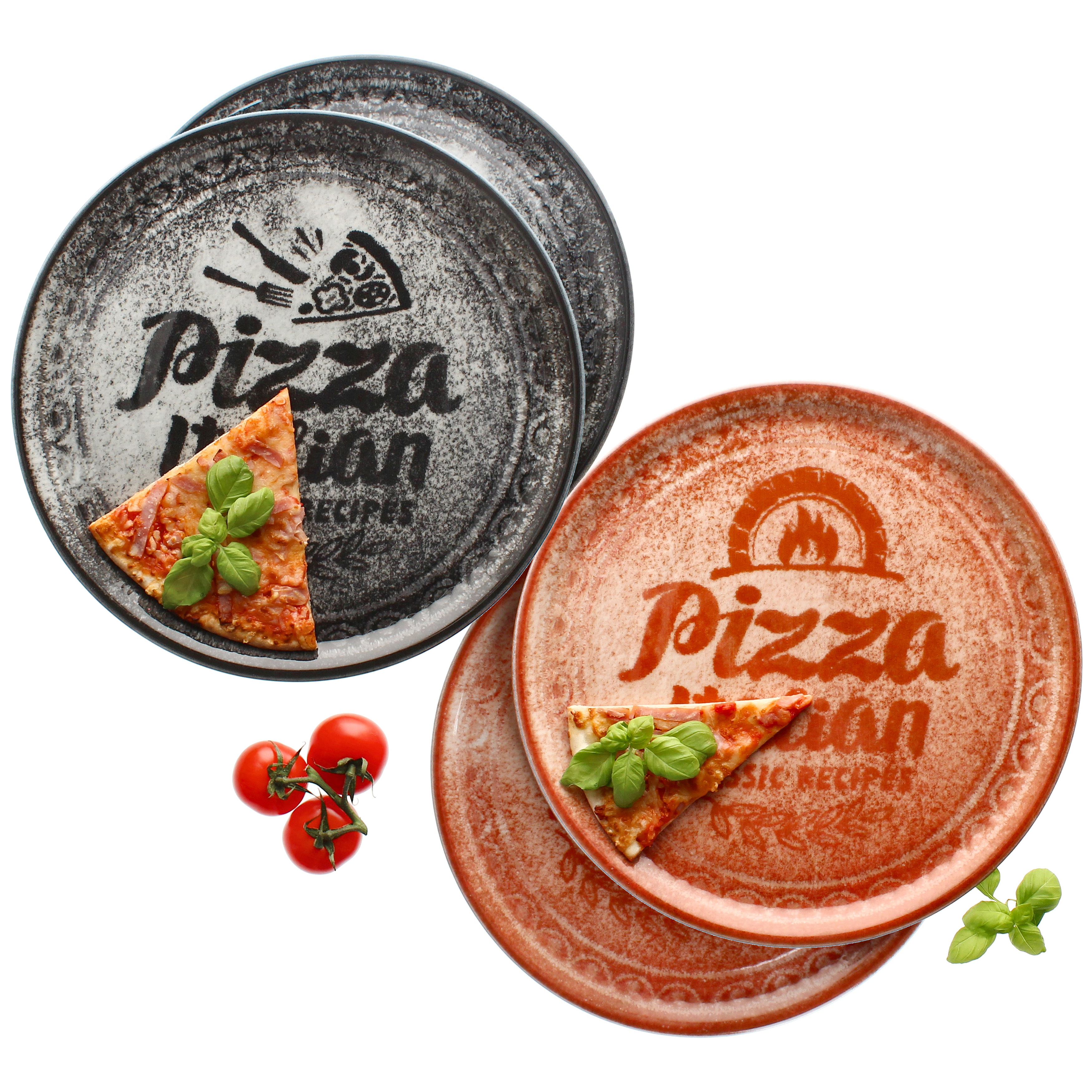 4x Pizza Plates Ø31cm 4-person Xl Plates Decorative Serving Platter With Lettering