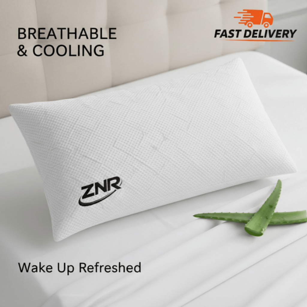 TEMU Memory Foam Pillow With Aloe Vera Infused Cover – Pressure Neck Support, Breathable Cooling Bed Pillow For Comfortable, Sleep