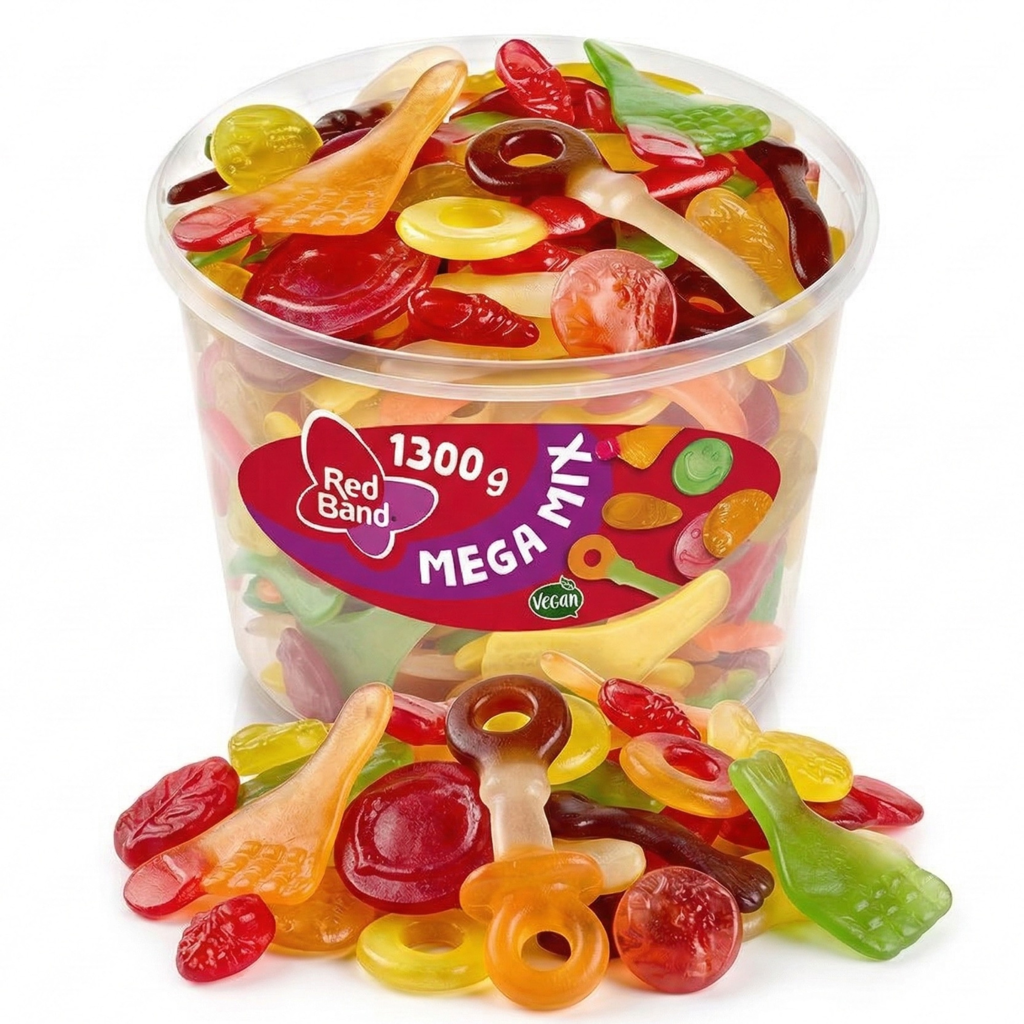 E-shop Red Band Mega Mix 1,3 kg – Große Fruchtgummi-Mischung mit vielen verschiedenen Sorten – Bunte Süßigkeiten Mischung für Familie, Partys, Büro &