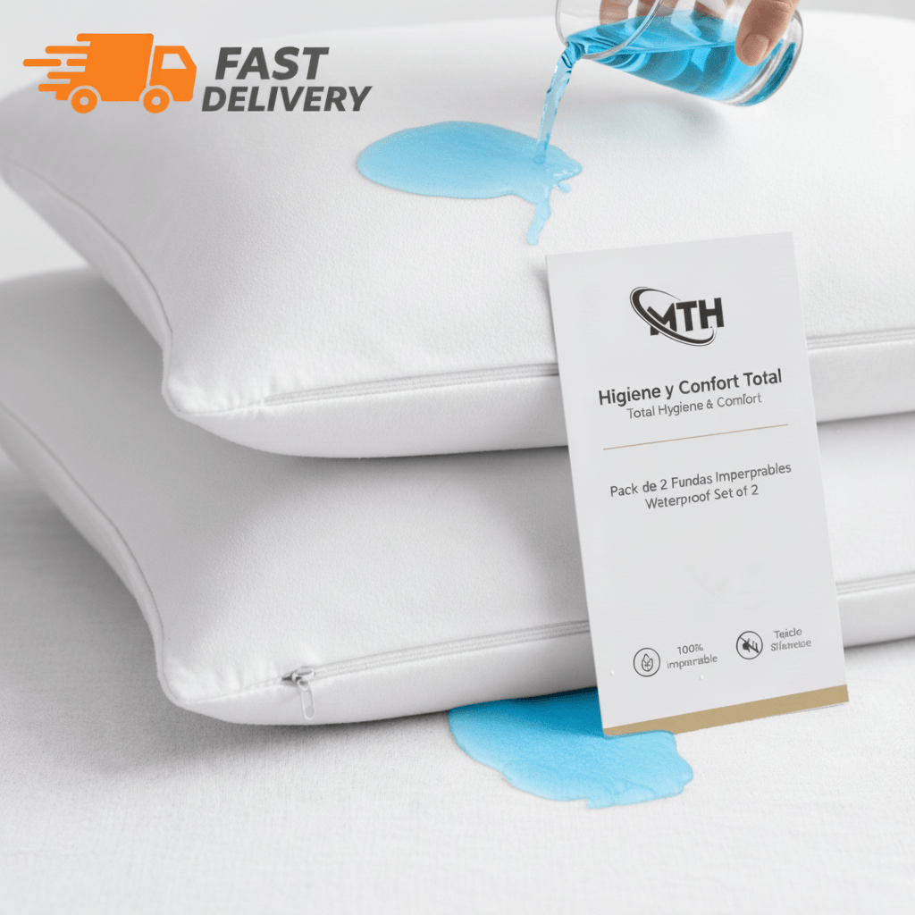 TEMU Fundas de Almohada Impermeables Pack 2 – Tejido Jersey con Cierre de Cremallera, Transpirables y Silenciosas, Protector Almohada Anti-Humedad