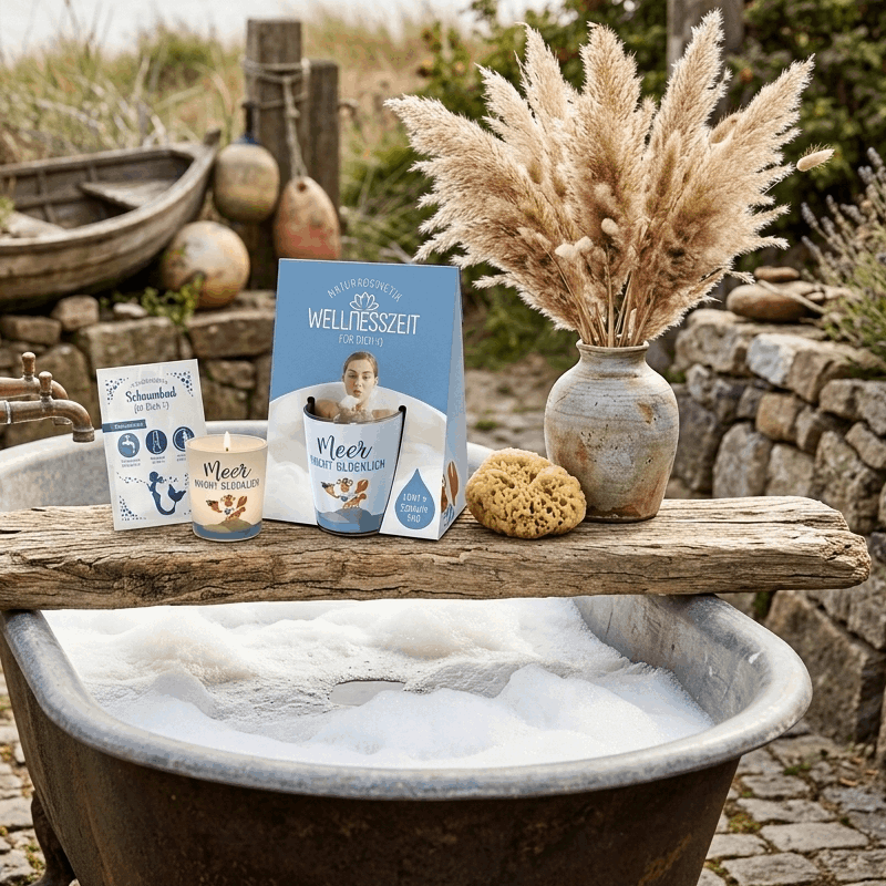 Maritime Wellness Gift Set "crab" – 3-piece Bath & Decor Set With Bubble Bath & Lantern Candle – Pure Relaxation For Home