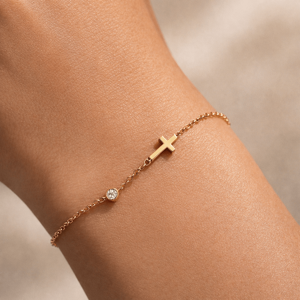 TEMU Gilded Cross Bracelet For Women, Fine Bracelet With Cross Pendant And Zirconia, Adjustable Christian Jewelry Gift For Women