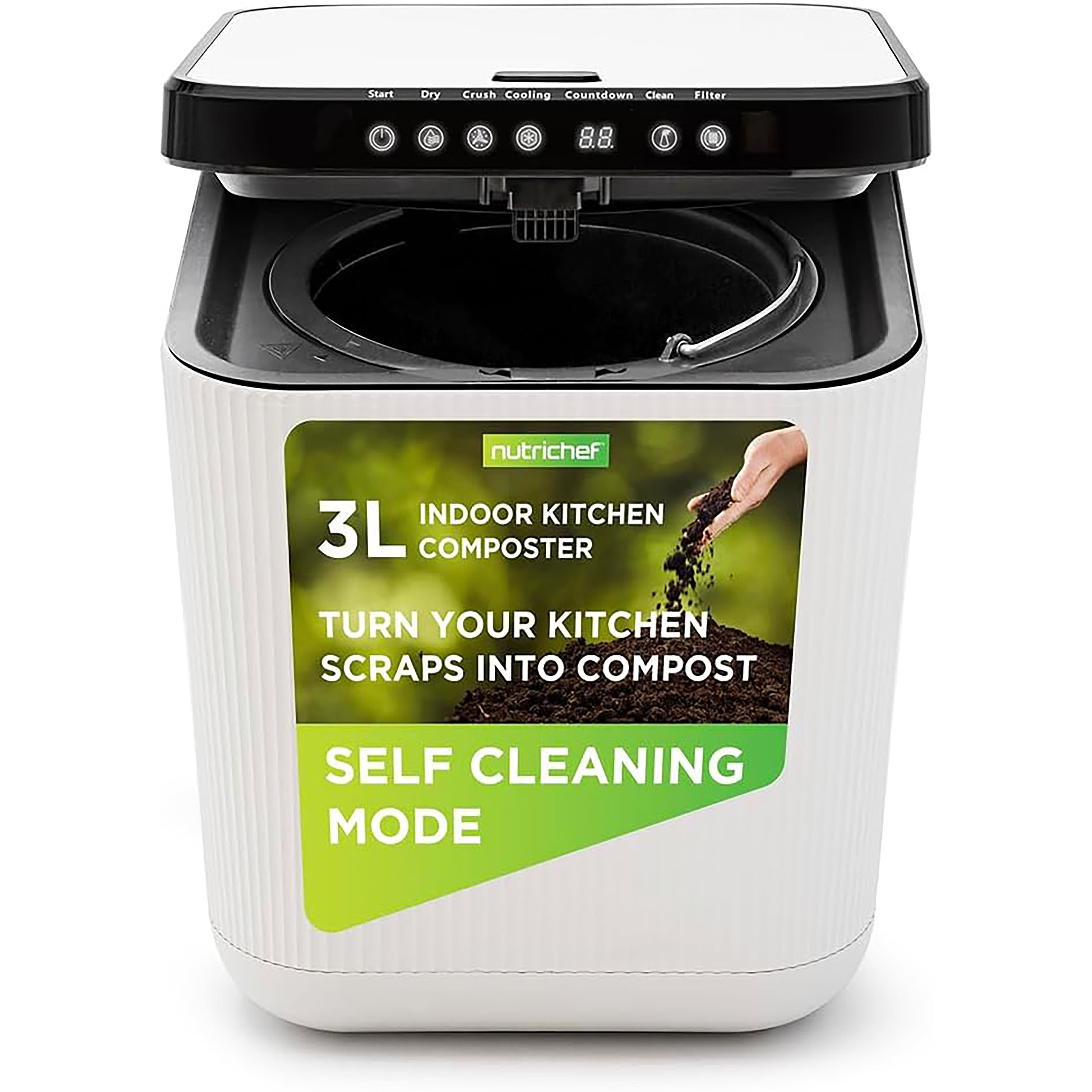   3l electric kitchen composter compost smaterial food scraps countertop automatic compost bin dry crush cooling functions   kitchens apartments white