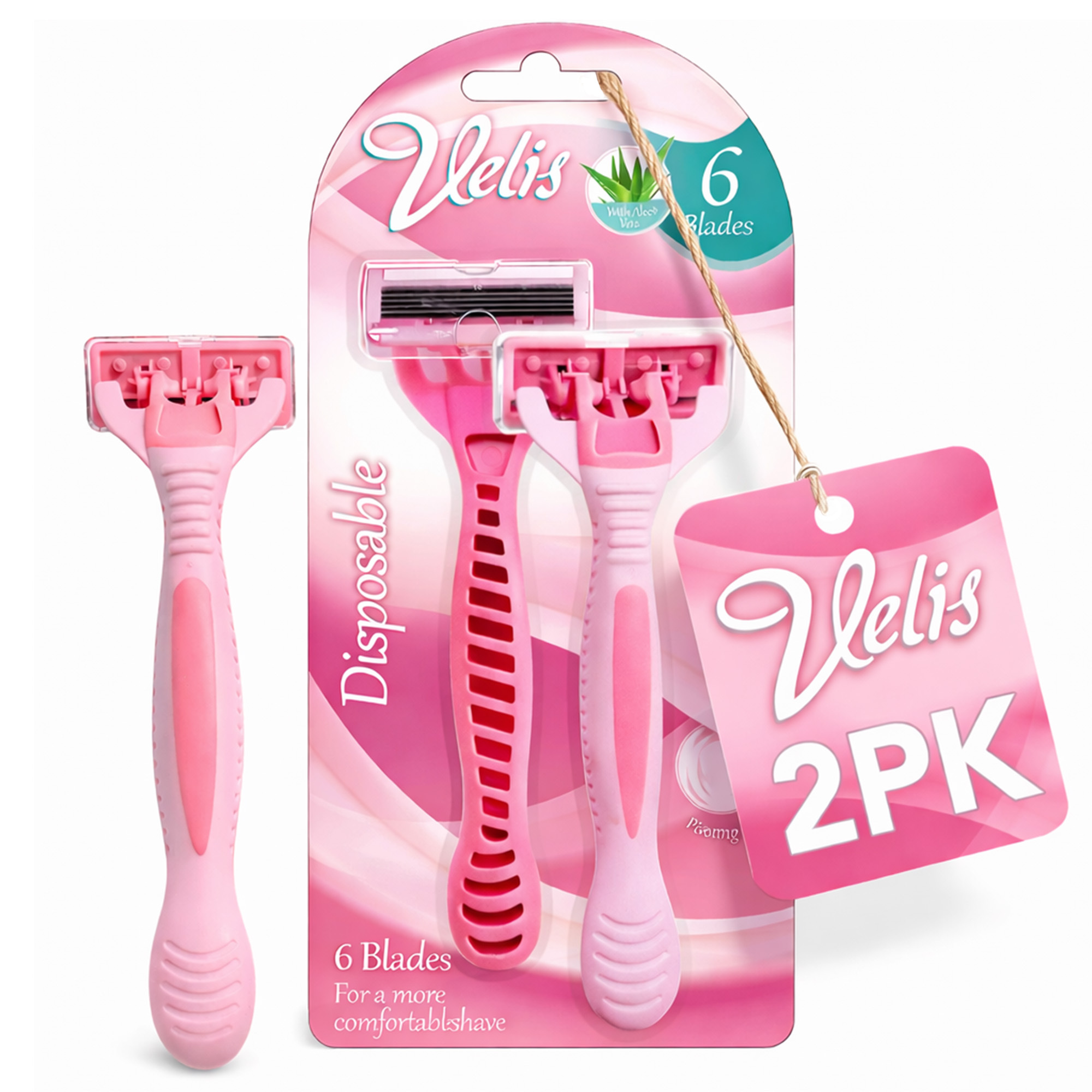 TEMU Womens 6 Blade Razor 2 Pack | Disposable Razor For Women With And Rubber Handle | For Smooth Shaving On Legs, Underarms And Body | Shaving Razor