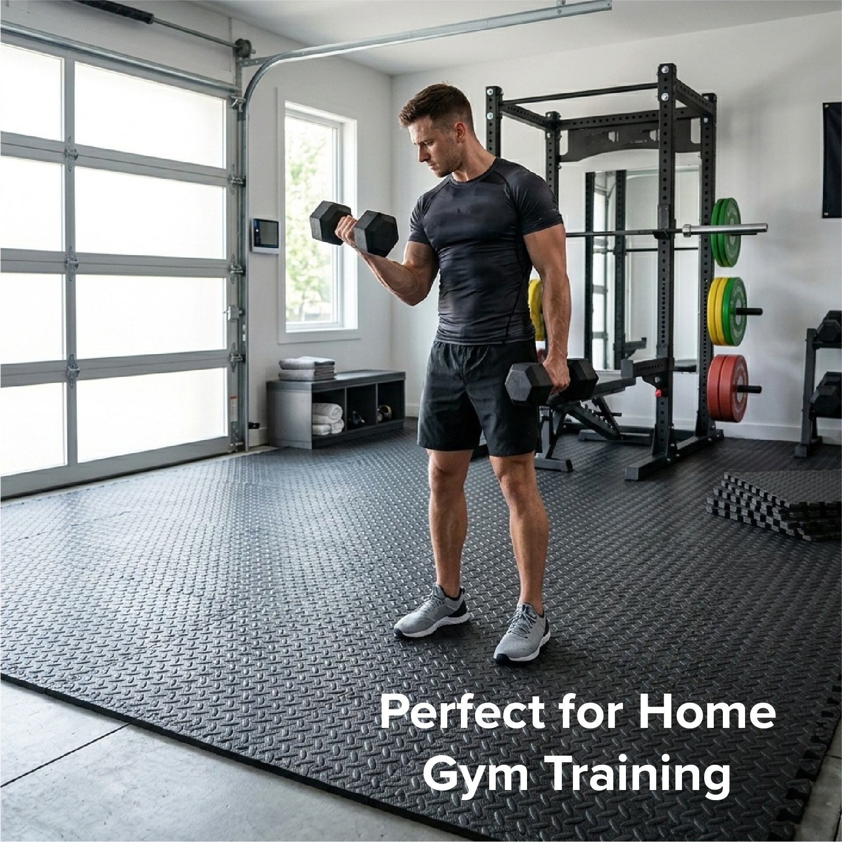 4 EVA Floor Tiles with 30KG Adjustable Dumbbell Set, Home Gym Workout Equipment