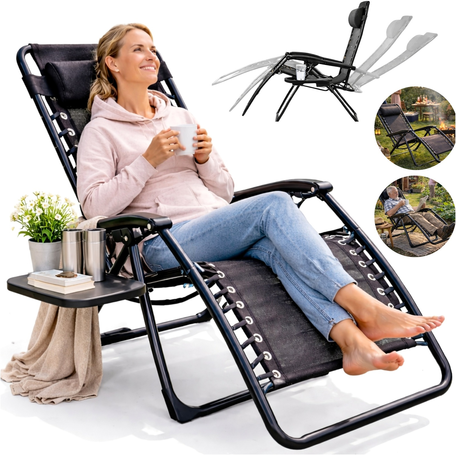TEMU Gravity Garden Lounge Chair Beach Chair Grill Camping Chair Pillow