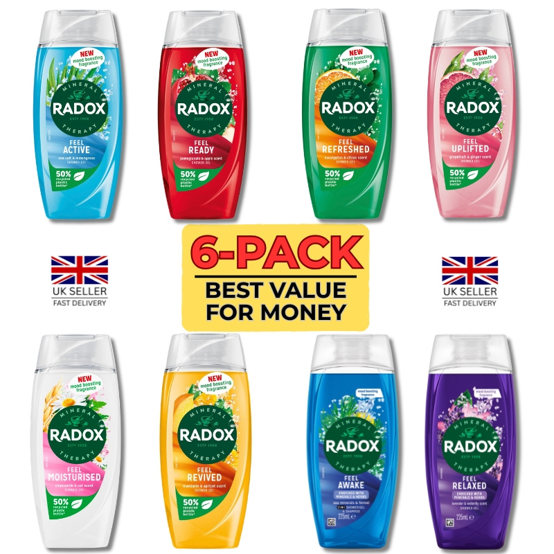 TEMU 6x Radox Shower Gels, 225ml Each, Mixed & Random Fragrance , Body Wash For Men And Women, Scented Bath & Shower Gel Bundle, Skin-friendly