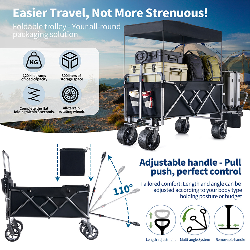TEMU Carro utilitario plegable de resistencia con capacidad de 120 kg y ruedas todoterreno - Construcción de acero, mango ajustable, carro utilitario