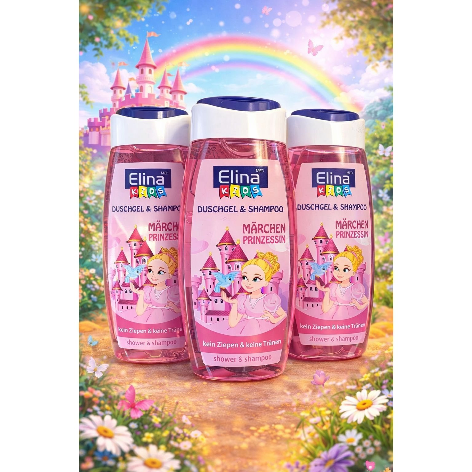 Image of Elina Kids 2-in-1 Gel & Shampoo With Bubble Gum Scent, For Fairy Tale Princesses, No Stinging