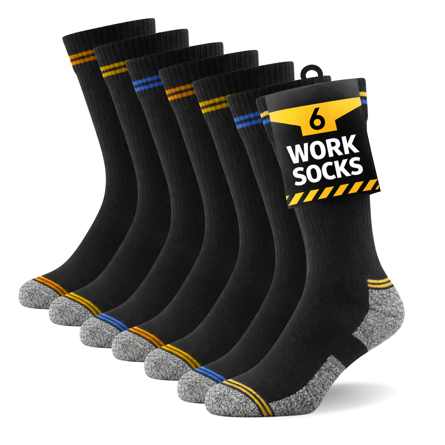 TEMU 6 Pairs Mens Work Socks In Black – Fits Uk 6-11 – Heavy Duty Socks For Men – Thick, Durable & Cushioned For – Reinforced Heel & Toe For Long